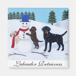 Aimant Noël du Labrador avec Snowman