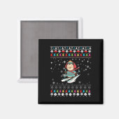 Aimant Noël du pingouin à ski (Recto/Verso)