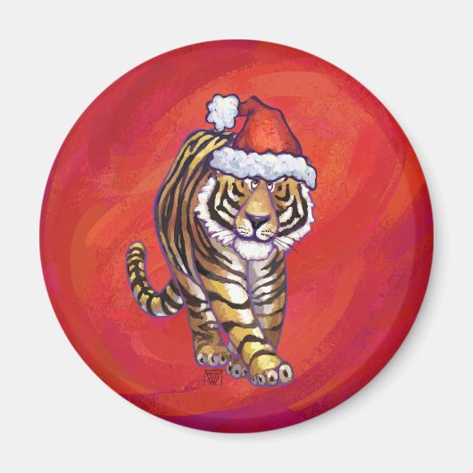 Aimant Noël du tigre en rouge (Devant)