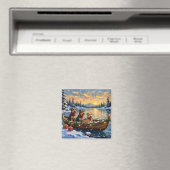 Aimant Noël en bateau avec Airedale Terrier (In Situ (Lave-vaisselle))