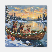 Aimant Noël en bateau avec Airedale Terrier (Devant)