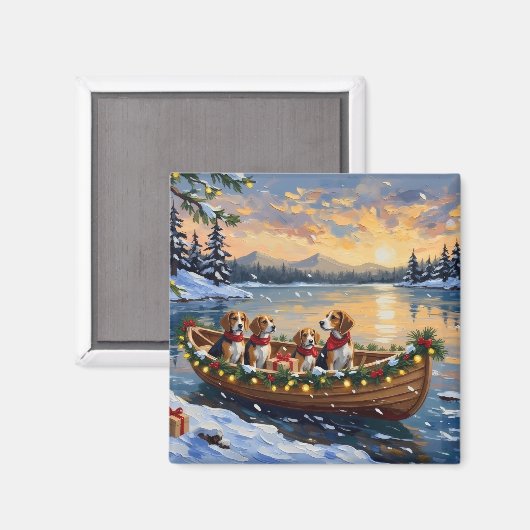 Aimant Noël en bateau avec Beagle (Recto/Verso)