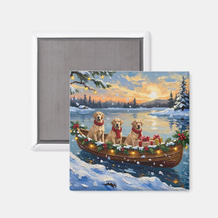Aimant Noël en bateau avec Labrador Retriever