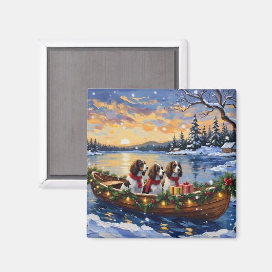 Aimant Noël en bateau avec Springer Spaniel (Recto/Verso)