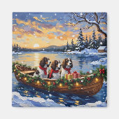 Aimant Noël en bateau avec Springer Spaniel (Devant)