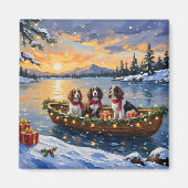 Aimant Noël en bateau avec un Brittany Spaniel (Devant)