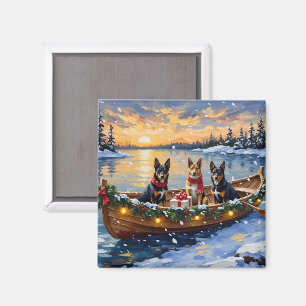 Aimant Noël en bateau avec un Malinois belge
