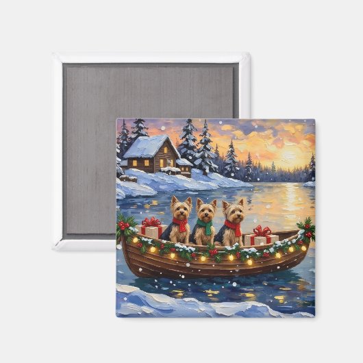 Aimant Noël en bateau avec Yorkipoo (Recto/Verso)