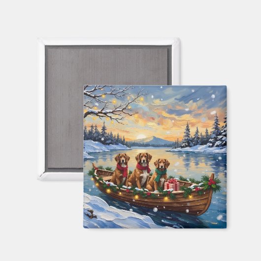 Aimant Noël en bateau de Vizsla (Recto/Verso)