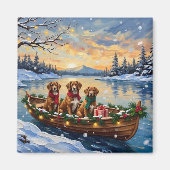 Aimant Noël en bateau de Vizsla (Devant)
