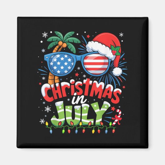 Aimant Noël En Juillet États-Unis Drapeau Summer Beach Ha (Devant)