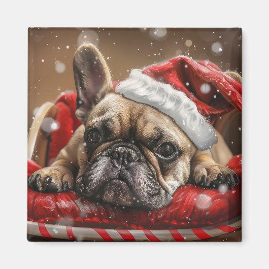 Aimant Noël Festif Bouledogue Français (Devant)