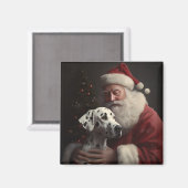 Aimant Noël festif Dalmatien avec le Père Noël (Recto/Verso)