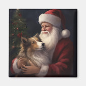 Aimant Noël festif de Shetland Sheepdog Père Noël (Devant)