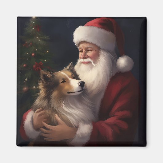 Aimant Noël festif de Shetland Sheepdog Père Noël (Devant)