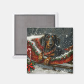 Aimant Noël Fête de chien teckel festive (Recto/Verso)