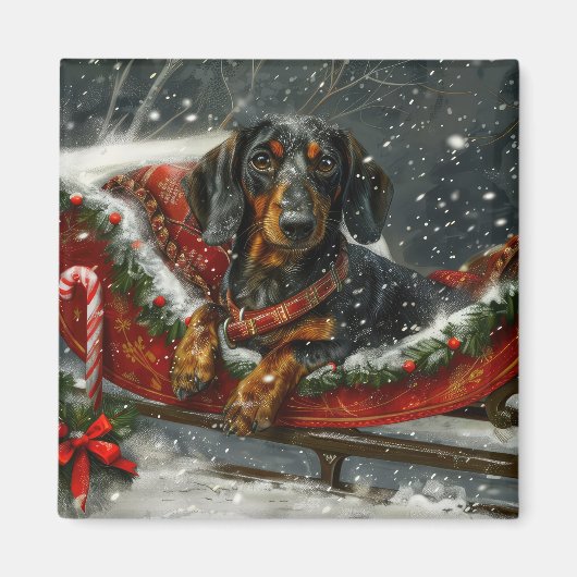 Aimant Noël Fête de chien teckel festive (Devant)