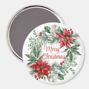 Aimant Noël Floral Poinsettia Wreath Joyeux Noël