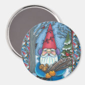AIMANT NOËL GNOME, SQUIRREL, WOODPECKER & CARDINAL (Recto/Verso)