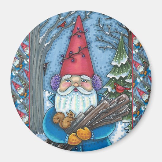 AIMANT NOËL GNOME, SQUIRREL, WOODPECKER & CARDINAL (Devant)