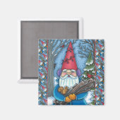 AIMANT NOËL GNOME, SQUIRREL, WOODPECKER & CARDINAL (Recto/Verso)