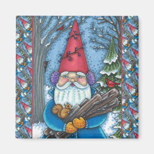 AIMANT NOËL GNOME, SQUIRREL, WOODPECKER & CARDINAL