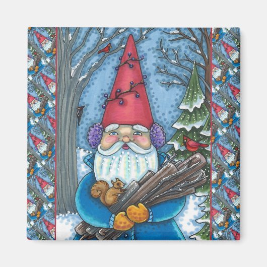 AIMANT NOËL GNOME, SQUIRREL, WOODPECKER & CARDINAL (Devant)