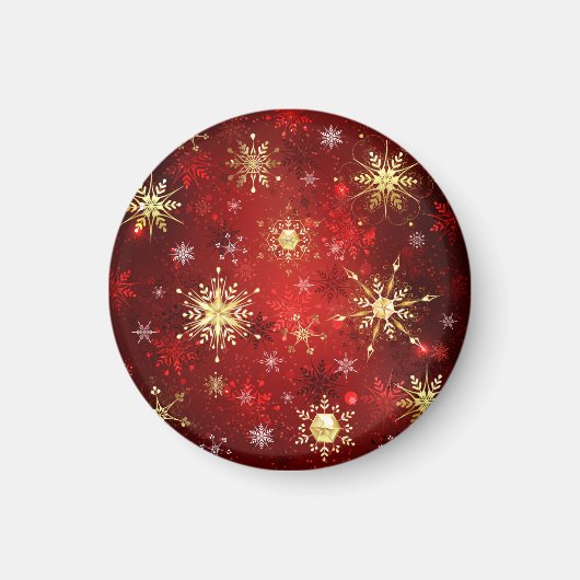 Aimant Noël Golden Snowflakes sur Arrière - plan rouge (Devant)