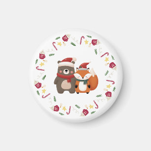 Aimant Noël/hiver Mignonne Ours et renard