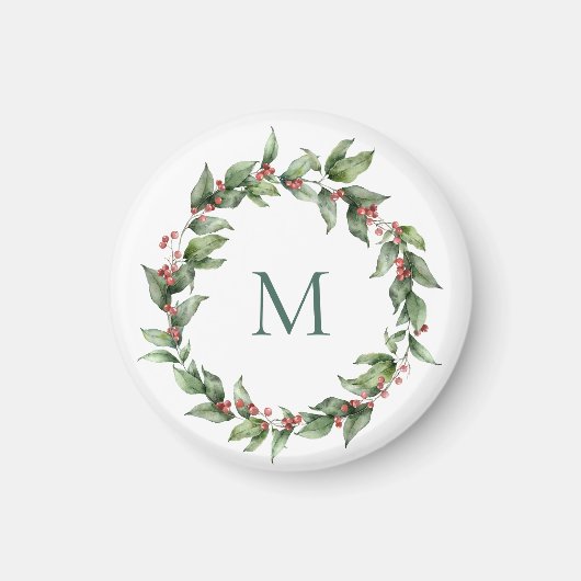 Aimant Noël Holly Red Berry Monogram (Devant)