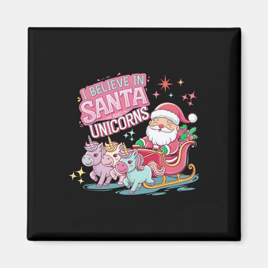 Aimant Noël Je Crois En Père Noël Et Unicornes Funny Xm (Devant)