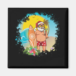 Aimant Noël Juillet Père Noël Hawaï Surf d'été Surfer
