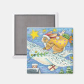 Aimant Noël mignon avec lapin comme Père Noël sur Hibou (Recto/Verso)