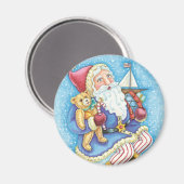 Aimant Noël mignon, le Père Noël sur Snowball avec jouets (Recto/Verso)