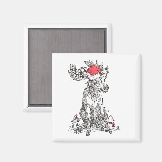 Aimant Noël Père Noël Moose assis avec des cadeaux Conçu (Recto/Verso)