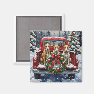 Aimant Noël Rat Terrier Camion Rouge Fêtes
