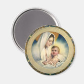 Aimant Noël religieux vintage, Vierge et Enfant (Recto/Verso)