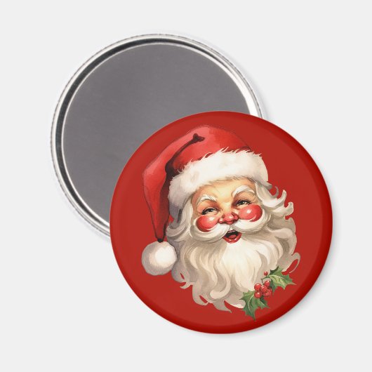 Aimant Noël rétro Holly Jolly Santa Claus (Recto/Verso)
