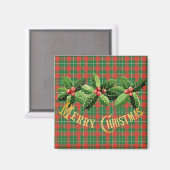 Aimant Noël Rouge Vert Plaid À La Wirlande (Recto/Verso)