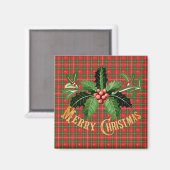 Aimant Noël Rouge vert plaid avec la couronne (Recto/Verso)