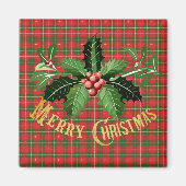 Aimant Noël Rouge vert plaid avec la couronne (Devant)