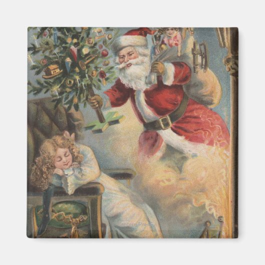 Aimant Noël SalutationPère Noël avec arbre et cadeaux (Devant)