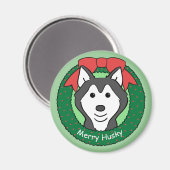 Aimant Noël sibérien Husky (Recto/Verso)