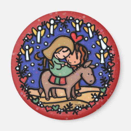 Aimant Noël simple.L'amour est né. Mon Dieu. ROUGE (Devant)