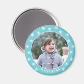 Aimant Noël Snowflakes Nom photo Blue (Recto/Verso)