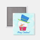 Aimant Noël Snowman Cupcake Nom personnalisé (Recto/Verso)