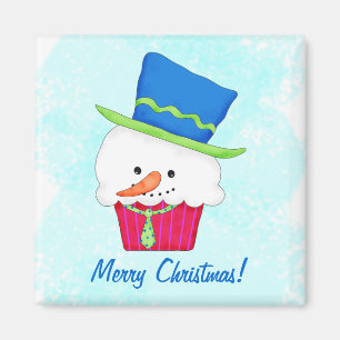 Aimant Noël Snowman Cupcake Nom personnalisé