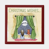 Aimant Noël Souhaite Mignonne Enfant & Kitty Chat Noël (Devant)