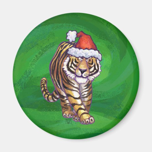 Aimant Noël Tigre Sur Vert (Devant)