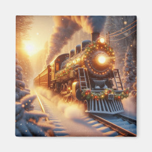 Aimant Noël Train de Fêtes Vintage Hiver enneigé
